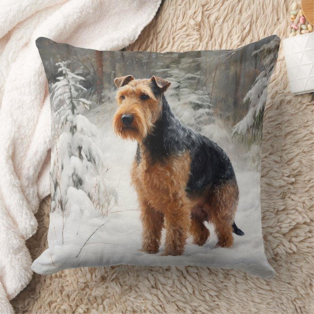 Welsh Terrier Laat het sneeuwen Kerstmis Kussen (Deken)