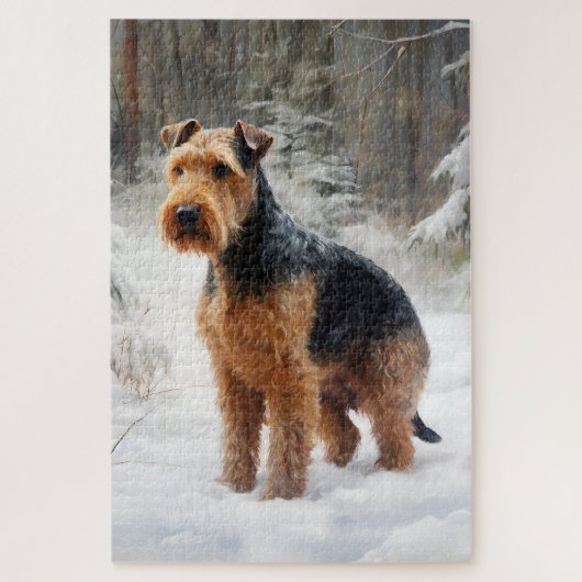 Welsh Terrier Laat het sneeuwen Kerstmis Legpuzzel (Verticaal)