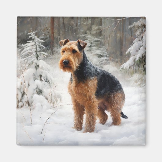 Welsh Terrier Laat het sneeuwen Kerstmis Magneet (Voorkant)