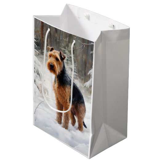 Welsh Terrier Laat het sneeuwen Kerstmis Medium Cadeauzakje (Voorkant Gekanteld)