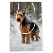 Welsh Terrier Laat het sneeuwen Kerstmis Medium Cadeauzakje (Voorkant)