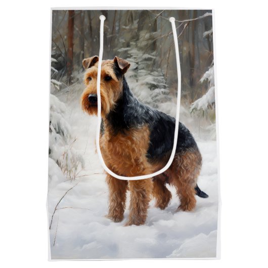 Welsh Terrier Laat het sneeuwen Kerstmis Medium Cadeauzakje (Achterkant)