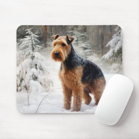 Welsh Terrier Laat het sneeuwen Kerstmis Muismat (Met muis)