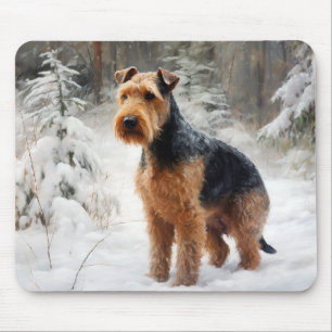 Welsh Terrier Laat het Sneeuwen Kerstmis Muismat