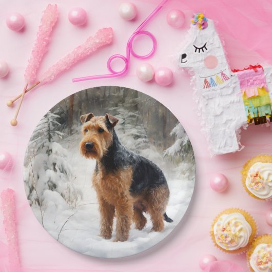 Welsh Terrier Laat het sneeuwen Kerstmis Papieren Bordje (Feest)