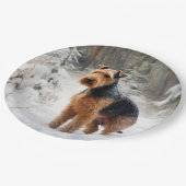 Welsh Terrier Laat het sneeuwen Kerstmis Papieren Bordje (Gekanteld)