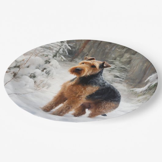 Welsh Terrier Laat het sneeuwen Kerstmis Papieren Bordje (Gekanteld)