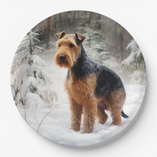 Welsh Terrier Laat het sneeuwen Kerstmis Papieren Bordje (Voorkant)