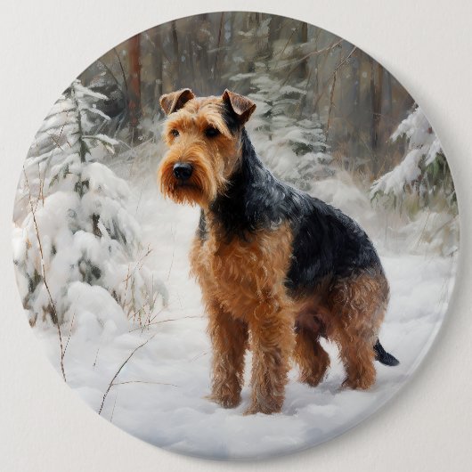 Welsh Terrier Laat het sneeuwen Kerstmis Ronde Button 6,0 Cm (Voorkant)