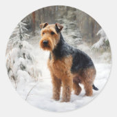 Welsh Terrier Laat het sneeuwen Kerstmis Ronde Sticker (Voorkant)