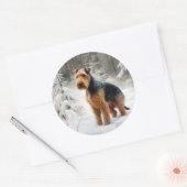 Welsh Terrier Laat het sneeuwen Kerstmis Ronde Sticker (Envelop)
