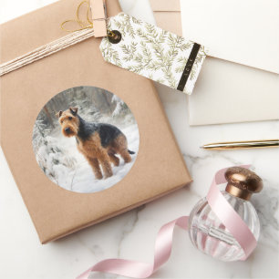 Welsh Terrier Laat het Sneeuwen Kerstmis Ronde Sticker