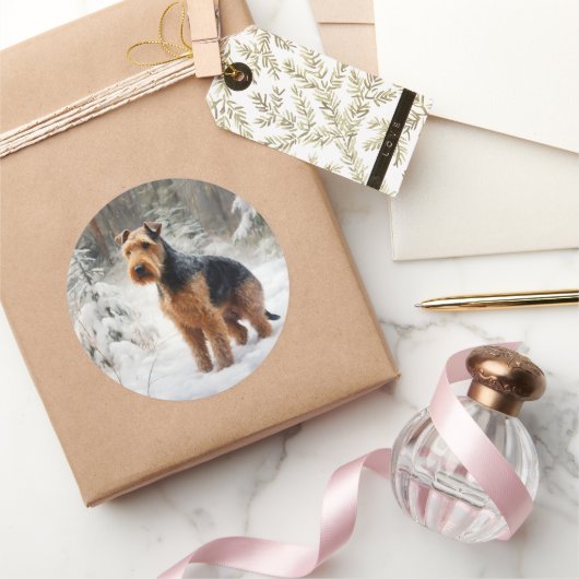 Welsh Terrier Laat het sneeuwen Kerstmis Ronde Sticker (Geschenken)