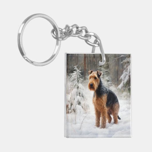 Welsh Terrier Laat het sneeuwen Kerstmis Sleutelhanger (Voorkant Links)