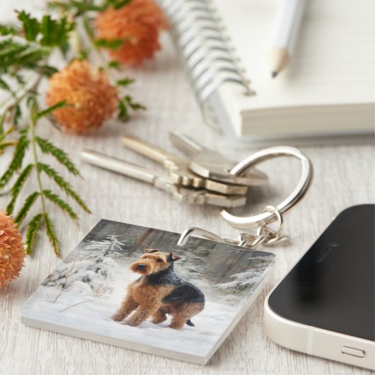 Welsh Terrier Laat het sneeuwen Kerstmis Sleutelhanger (Voorkant Rechts)