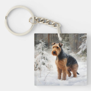Welsh Terrier Laat het sneeuwen Kerstmis Sleutelhanger