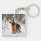 Welsh Terrier Laat het sneeuwen Kerstmis Sleutelhanger (Achterkant)