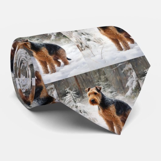 Welsh Terrier Laat het sneeuwen Kerstmis Stropdas (Opgerold)