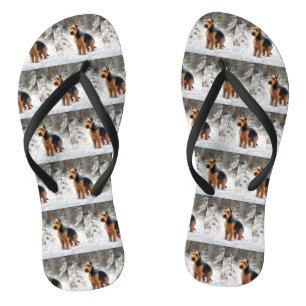 Welsh Terrier Laat het sneeuwen Kerstmis Teenslippers