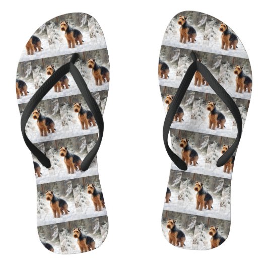 Welsh Terrier Laat het sneeuwen Kerstmis Teenslippers (Voetbed)