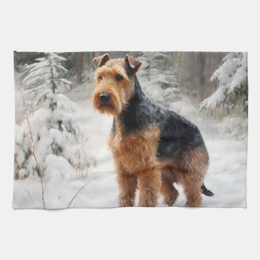 Welsh Terrier Laat het sneeuwen Kerstmis Theedoek (Horizontaal)