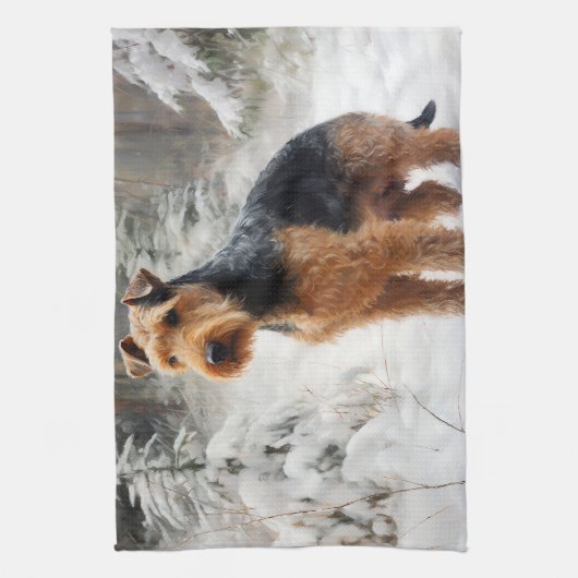 Welsh Terrier Laat het sneeuwen Kerstmis Theedoek (Verticaal)