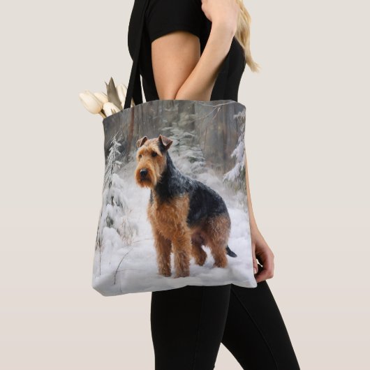 Welsh Terrier Laat het sneeuwen Kerstmis Tote Bag (Dichtbij)