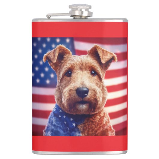 Welsh Terrier met Amerikaanse vlag en bandana Heupfles (Voorkant)