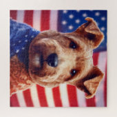 Welsh Terrier met Amerikaanse vlag en bandana Legpuzzel (Horizontaal)