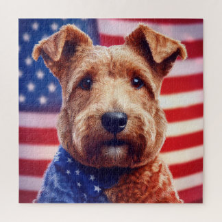 Welsh Terrier met Amerikaanse vlag en bandana Legpuzzel