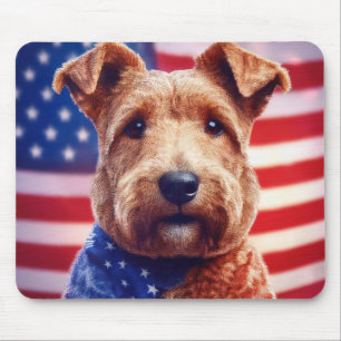 Welsh Terrier met Amerikaanse vlag en bandana Muismat