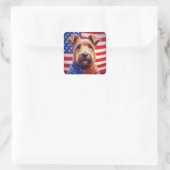 Welsh Terrier met Amerikaanse vlag en bandana Vierkante Sticker (Tas)