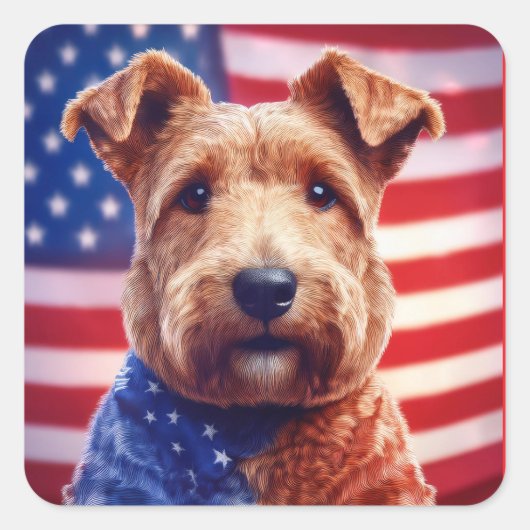 Welsh Terrier met Amerikaanse vlag en bandana Vierkante Sticker (Voorkant)