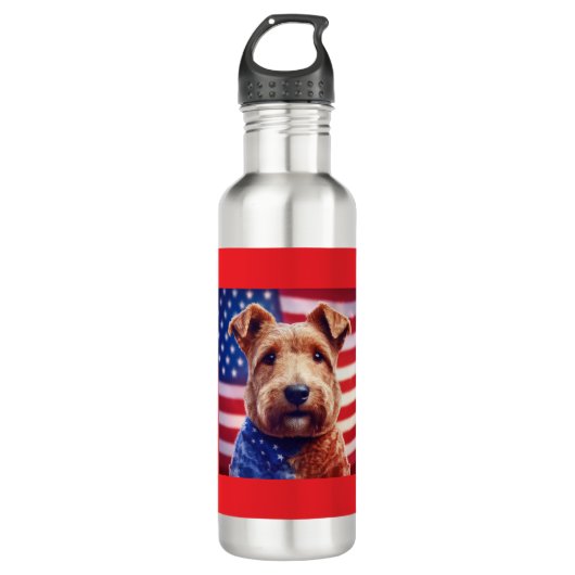 Welsh Terrier met Amerikaanse vlag en bandana Waterfles (Voorkant)