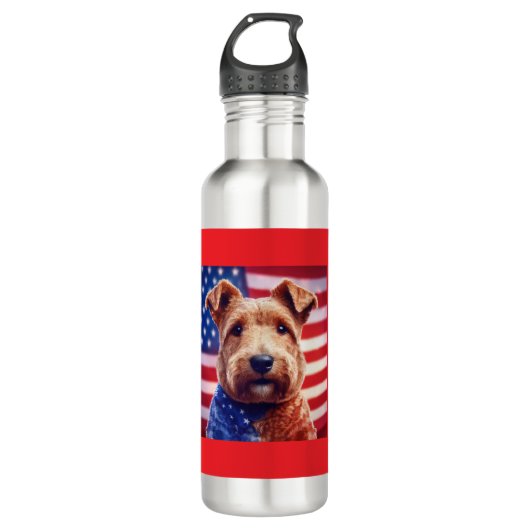 Welsh Terrier met Amerikaanse vlag en bandana Waterfles (Voorkant)