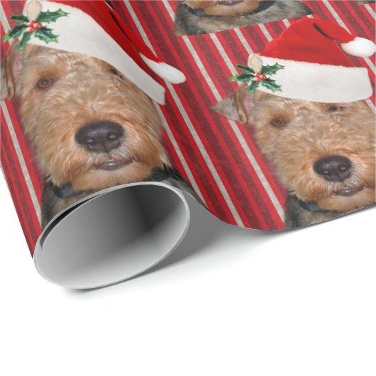 Welsh Terrier met Santa Claus pet Cadeaupapier (Rol Hoek)