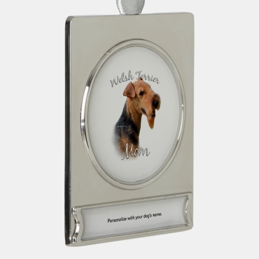 Welsh Terriër Moeder 2 Verzilverd Banner Ornament (Rechts)