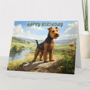 Welsh Terrier op de look out verjaardag Kaart