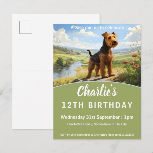 Welsh Terrier op de uitkijk Uitnodiging Briefkaart (Voorkant / Achterkant)