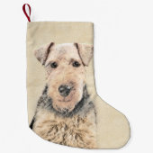 Welsh Terrier Painting - Cute Original Dog Art Kleine Kerstsok (Voorkant)