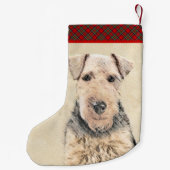 Welsh Terrier Painting - Cute Original Dog Art Kleine Kerstsok (Achterkant)