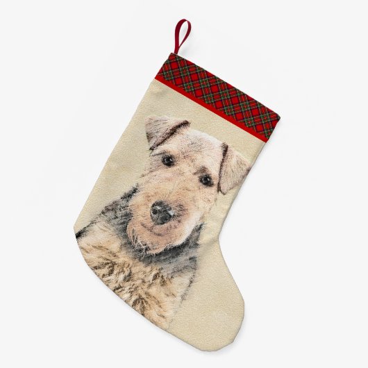 Welsh Terrier Painting - Cute Original Dog Art Kleine Kerstsok (Voorkant (Hangend))