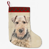 Welsh Terrier Painting - Cute Original Dog Art Kleine Kerstsok (Voorkant)