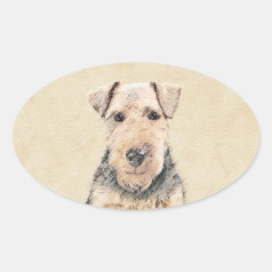 Welsh Terrier Painting - Cute Original Dog Art Ovale Sticker