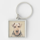 Welsh Terrier Painting - Cute Original Dog Art Sleutelhanger (Voorkant)