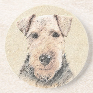Welsh Terrier Painting - Cute Original Dog Art Zandsteen Onderzetter