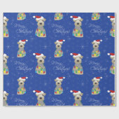 Welsh Terrier Paw Drukt blauw kerstfeest af Cadeaupapier (Vlak)