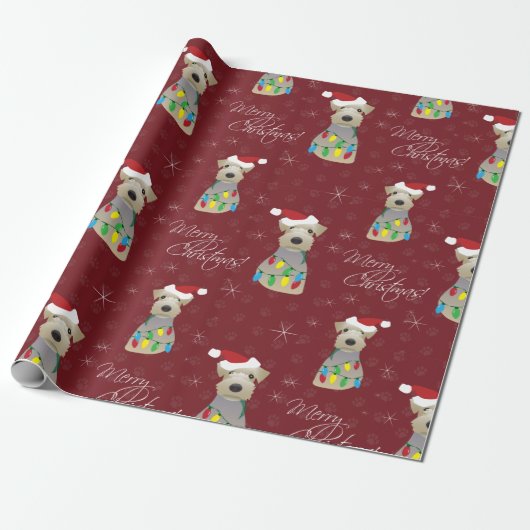 Welsh Terrier Paw Prints Red Kerstmis Cadeaupapier (Uitgerold)