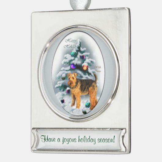 Welsh Terrier Personalized Kerstmis Verzilverd Banner Ornament (Links)