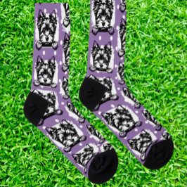 Welsh Terrier Puppy Paarse Stippen Thema Sokken